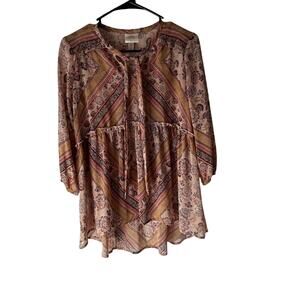 Knox Rose Women's Size XS Chiffon Boho Peasant Red Flowy‎ Babydoll Top